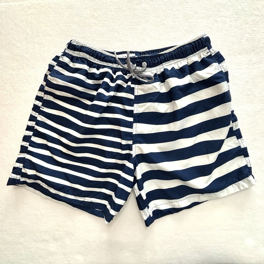 Boardies Striped Navy Blue White Board Shorts‎ Swim Trunks Large 5 1/2" Inseam